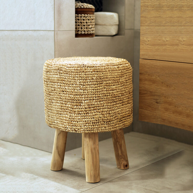Tabouret rond en fibre végétale