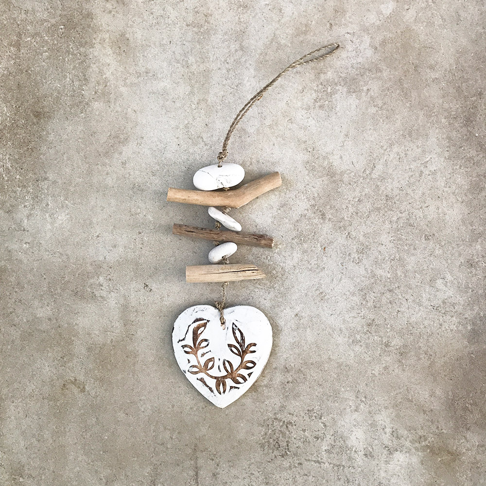 Décoration Murale Cœur En Bois Flotté 50 Cm - Fait Main à Bali, Style Bohème, Pièce Unique