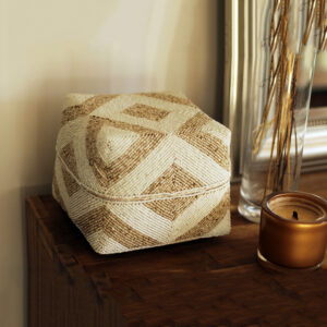 Beaded bamboo box - White & cream