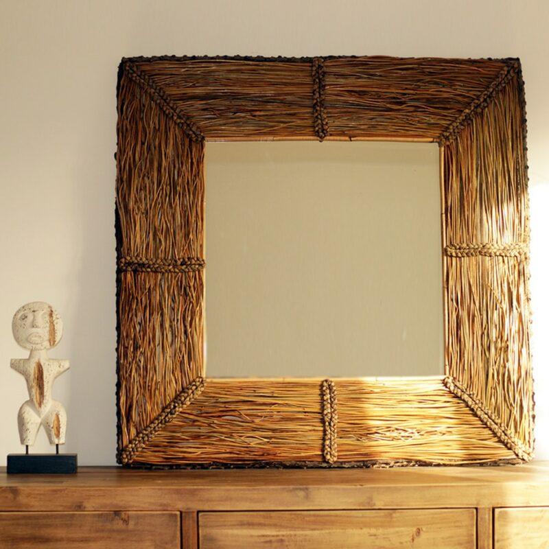 Miroir en chaume - 90x90 cm