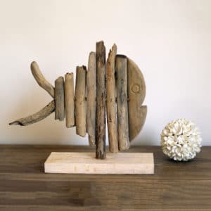 sculpture poisson bois flotté