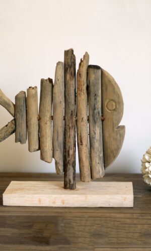 sculpture poisson bois flotté