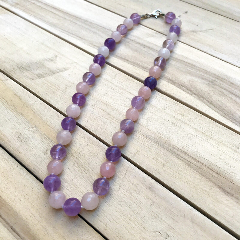 Collier quartz rose & améthystes
