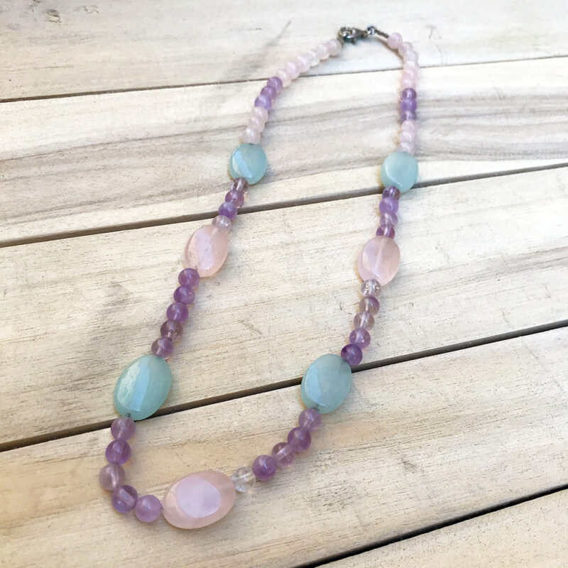 Collier quartz rose, amazonite & améthyste – Image 3