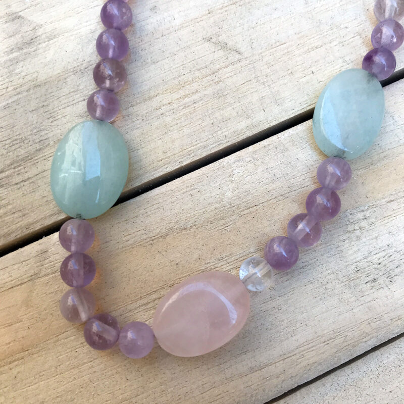 Collier quartz rose, amazonite & améthyste – Image 2