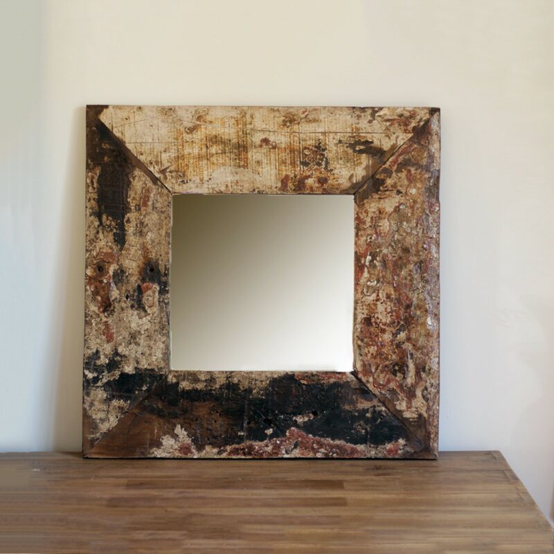 Grand miroir carré en bois de bateau - 60x60 cm – Image 7