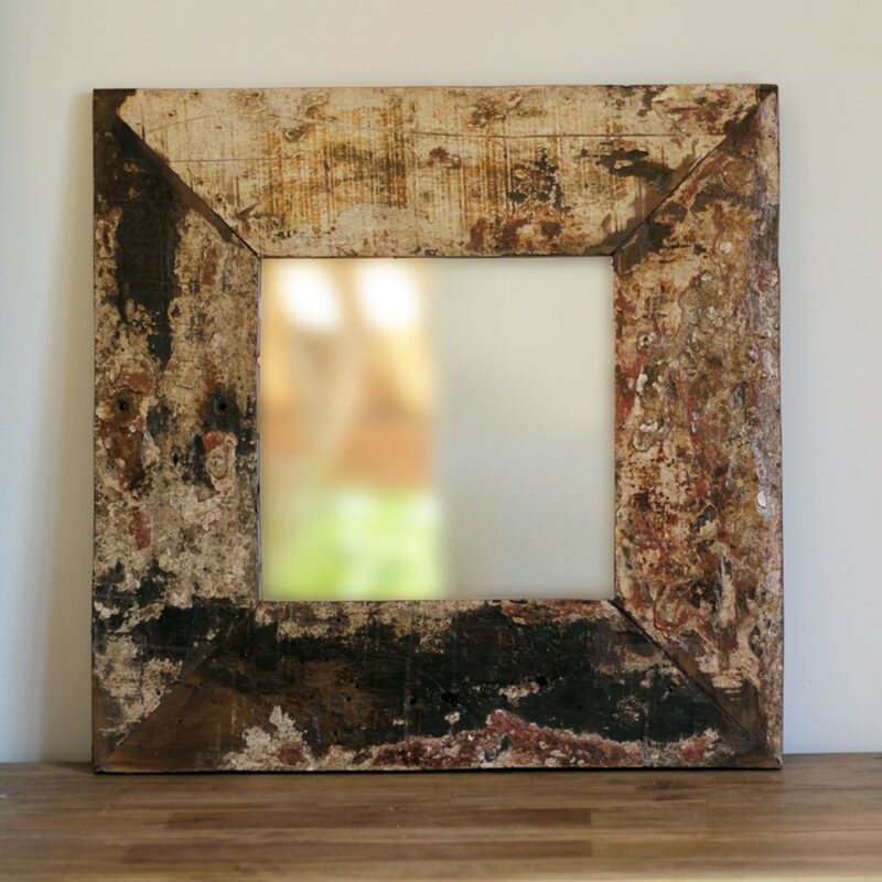 Grand miroir carré en bois de bateau - 60x60 cm – Image 8