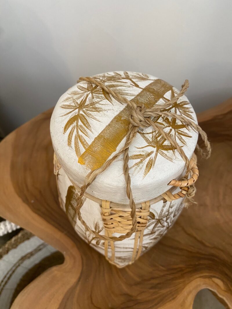 Boîte haute en bambou blanche & dorée – Image 3