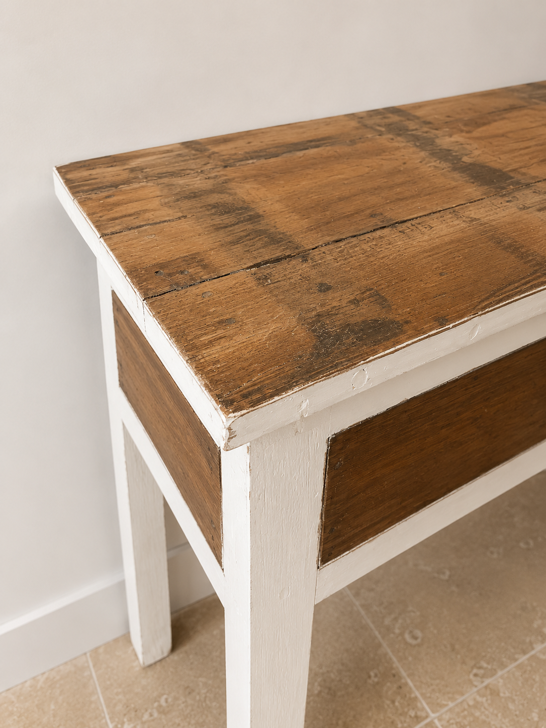 Console en teck recyclé brut et blanc 1 tiroir - 125x40xH80 cm – Image 4