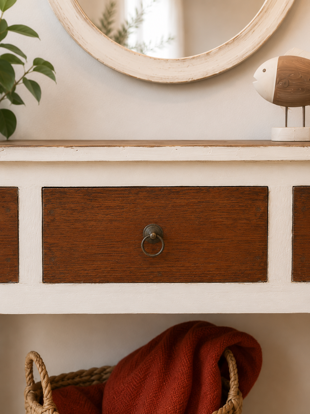 Console en teck recyclé brut et blanc 1 tiroir - 125x40xH80 cm – Image 3