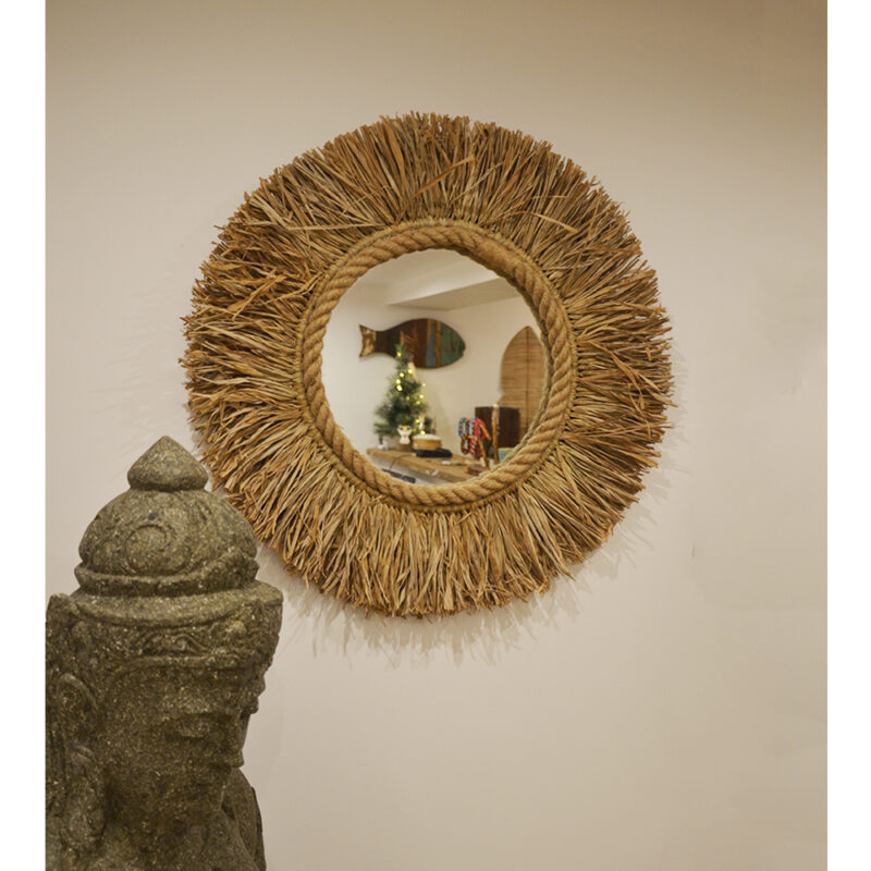 Grand miroir corde & paille – Ø 60 cm – Image 4