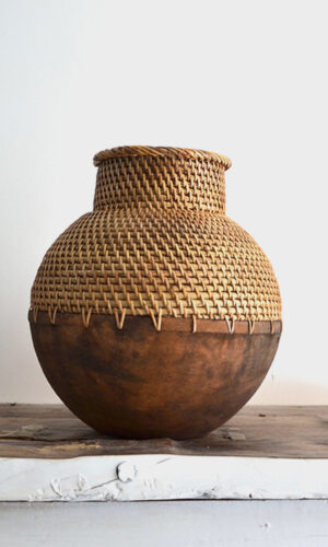 Pot en bois & rotin