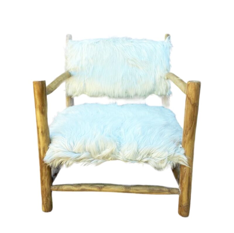 Large fauteuil en teck & fourrure synthétique – Image 3