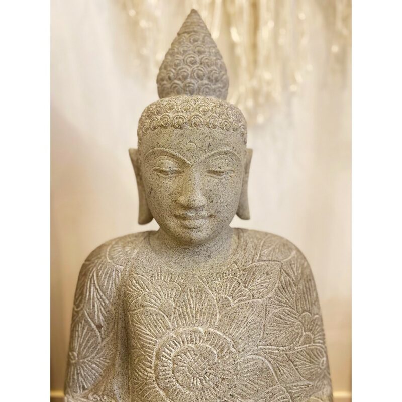 BouddHa assis avec gravures en pierre de rivière – Image 3