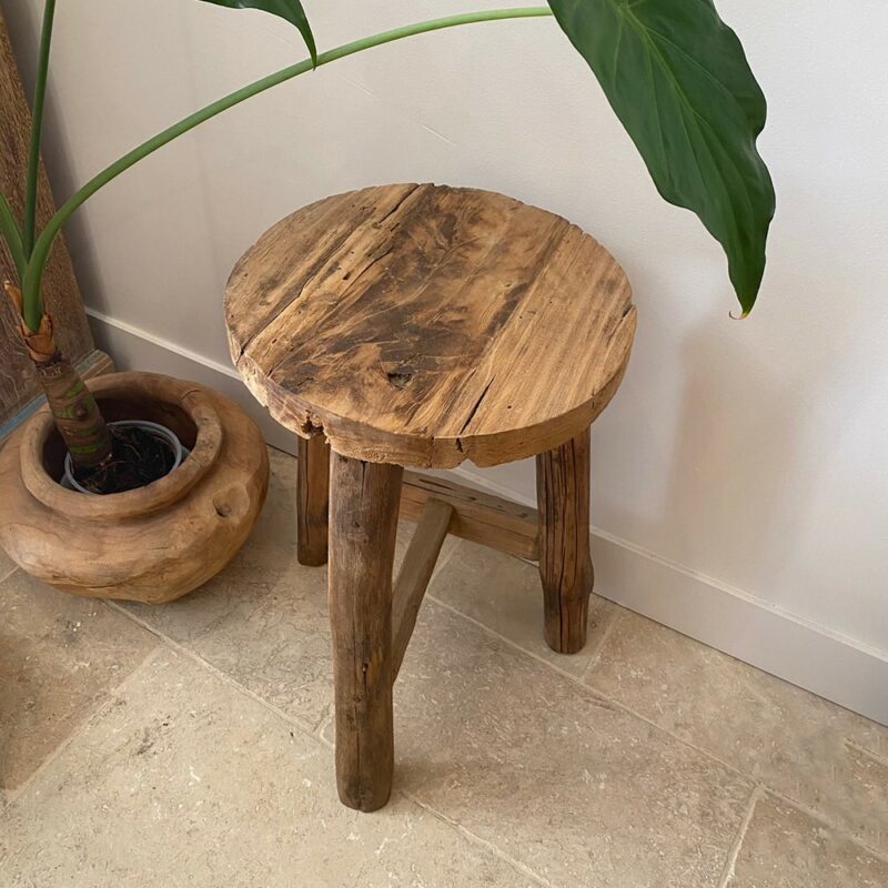Grand tabouret en teck recyclé – Image 2