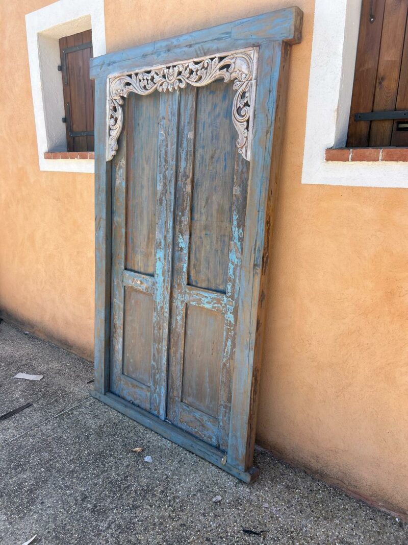 Porte décorative balinaise finition bleu lavé – Image 4