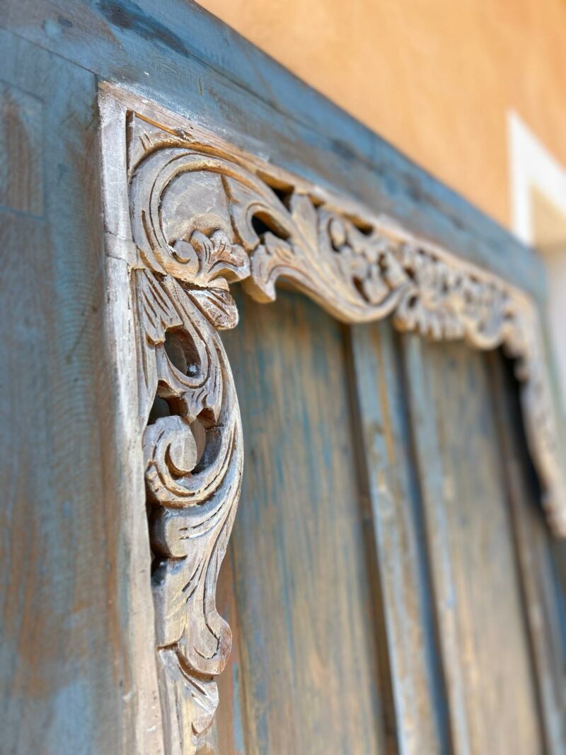 Porte décorative balinaise finition bleu lavé – Image 3