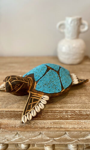 Grande tortue en bois & perles