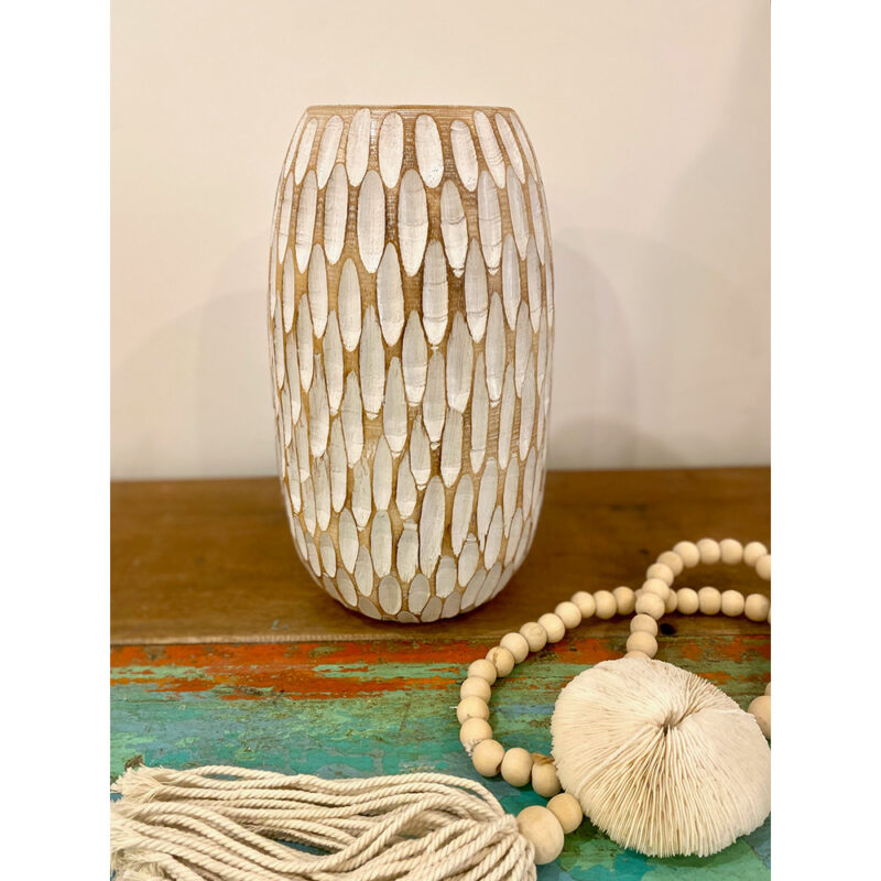 Vase en bois sculpté effet blanchi – Image 3