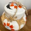 Boîte à riz ronde en bambou blanche fleurs rouges – Image 2