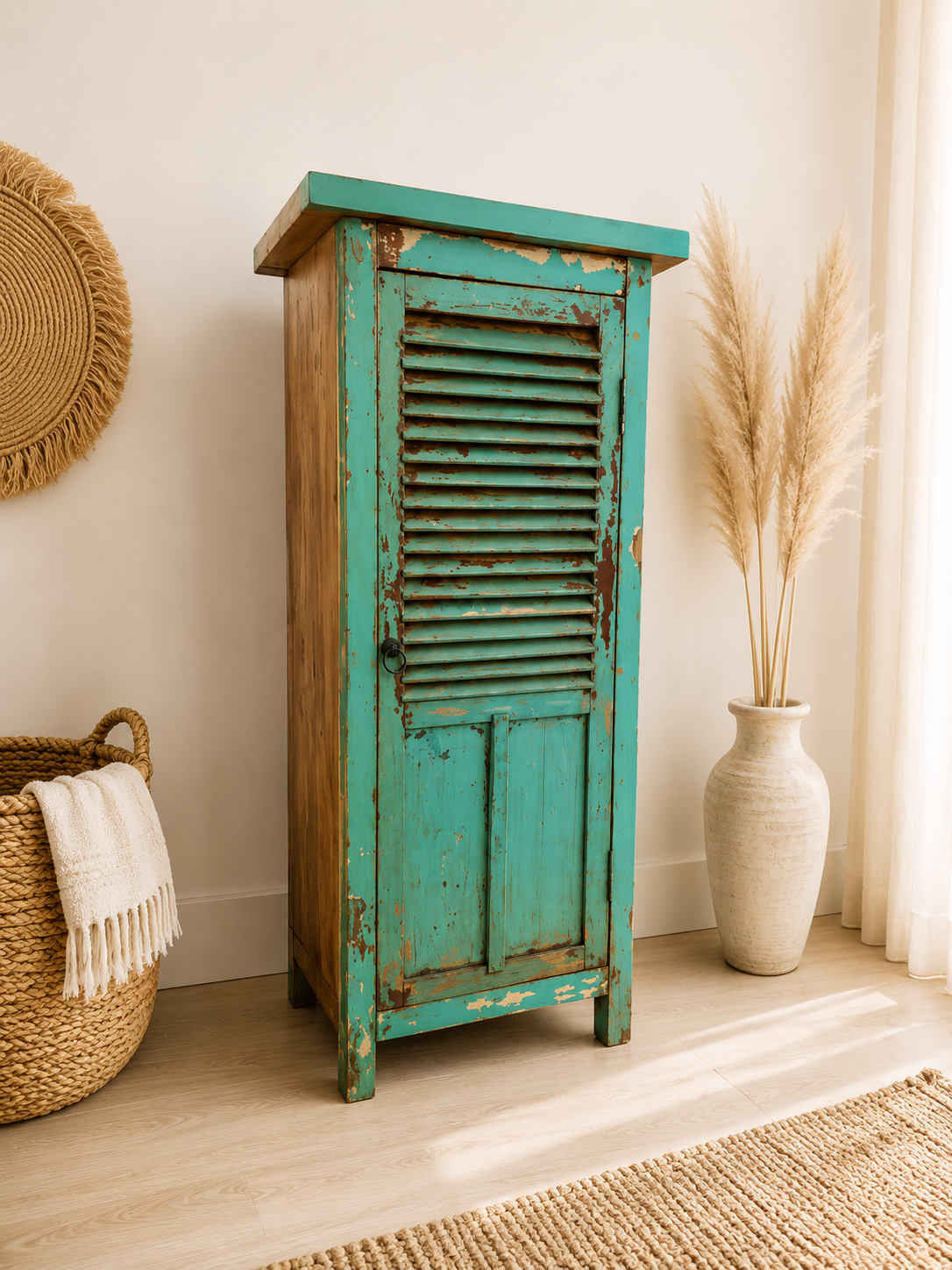 meuble de rangement en bois coloré