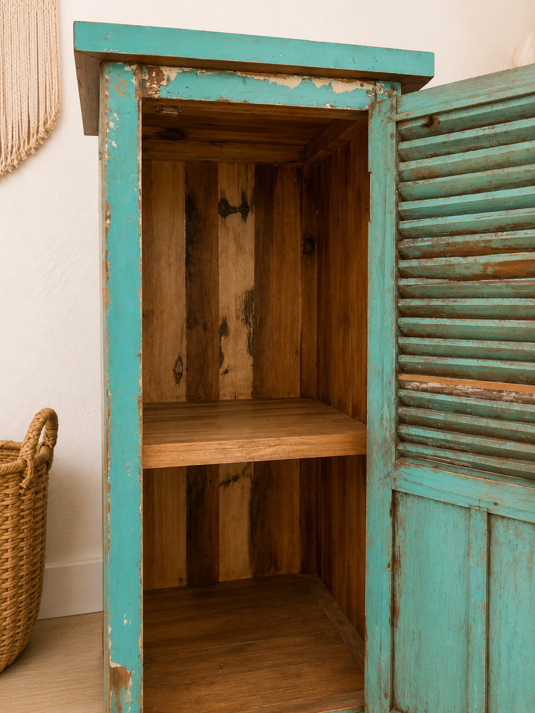 Meuble de rangement en bois recyclé bleu vert – 59x53xH128 cm – Image 2