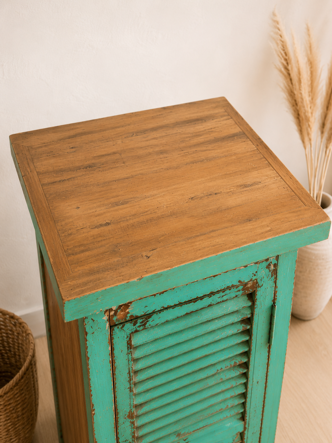 Meuble de rangement en bois recyclé bleu vert – 59x53xH128 cm – Image 3