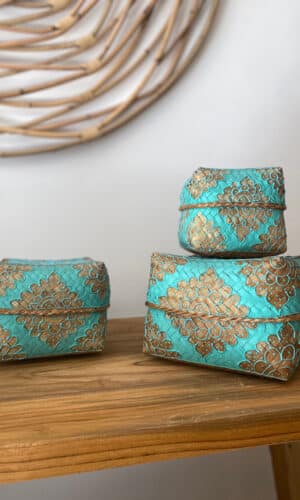Boîte décorative bleu turquoise en bambou