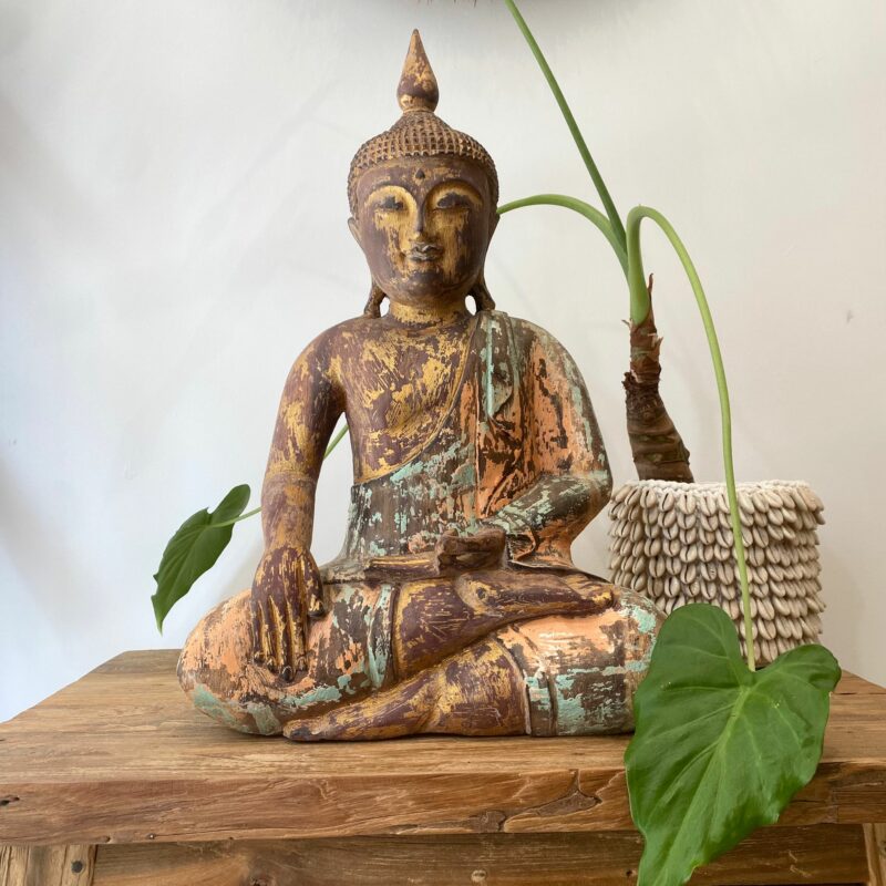 Grand Bouddha assis en bois massif – Image 3