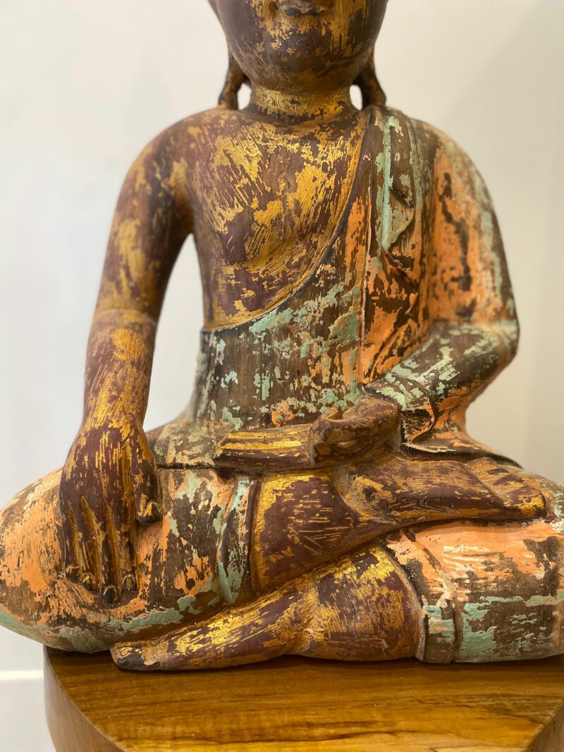 Grand Bouddha assis en bois massif – Image 4