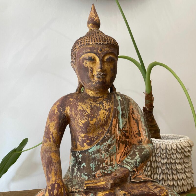 Grand Bouddha assis en bois massif – Image 2