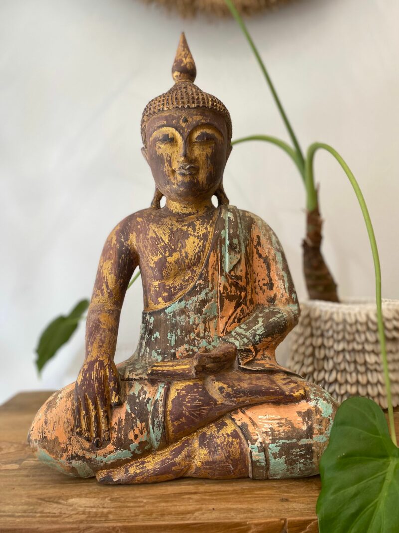 Grand Bouddha assis en bois massif – Image 5
