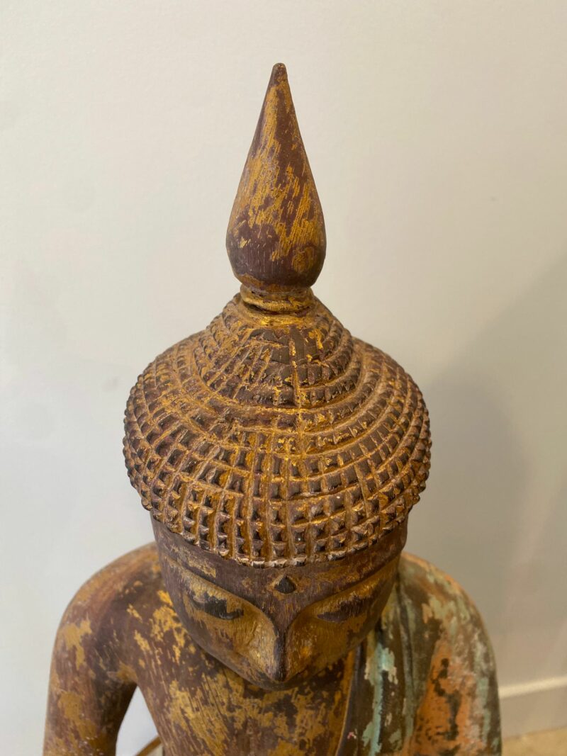 Grand Bouddha assis en bois massif – Image 6