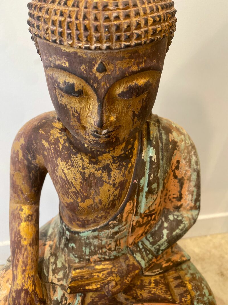 Grand Bouddha assis en bois massif – Image 7