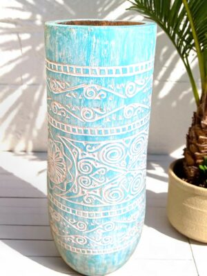 Pot décoratif sculpté turquoise 80 cm