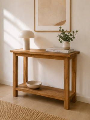 Console avec étagère en teck recyclé naturel style scandinave bohème