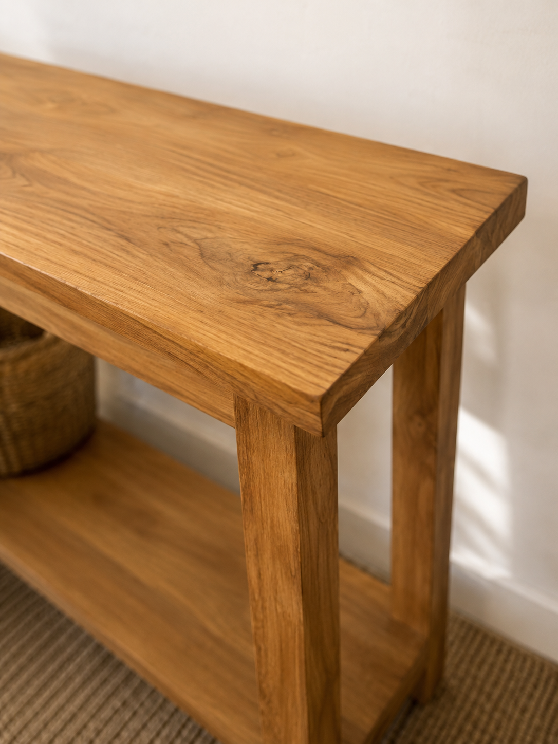 Console avec étagère en teck recyclé naturel – 90x35xH80 cm – Image 3