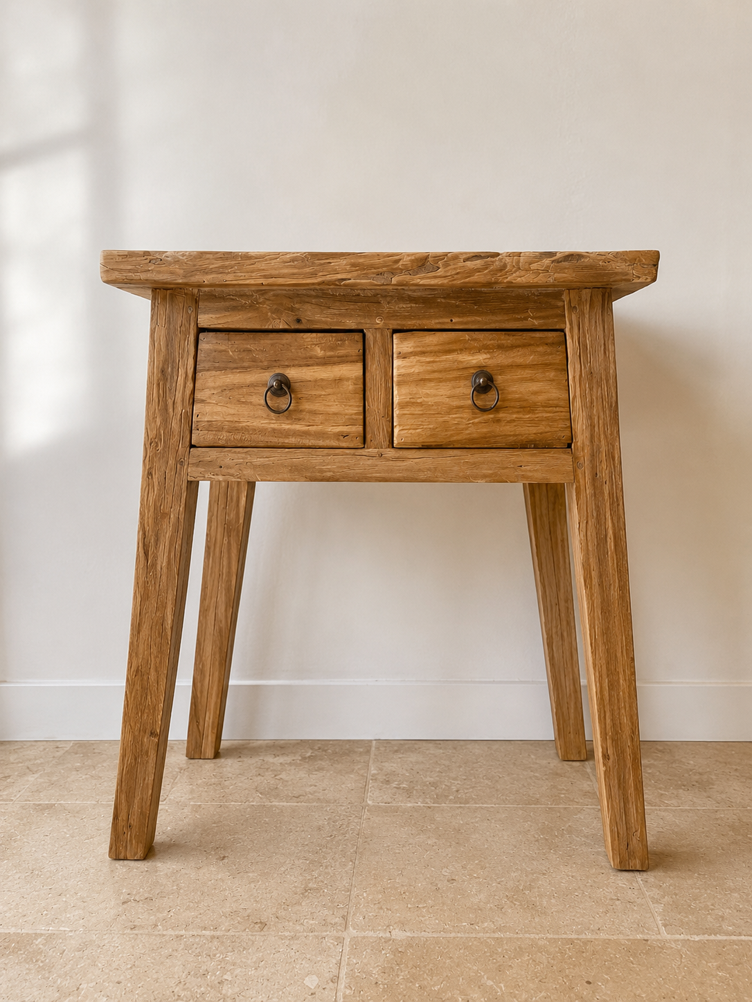 Petit meuble 2 tiroirs en teck recyclé naturel style bohème scandinave
