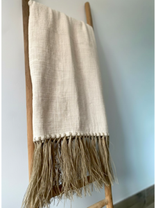 Plaid coton & franges en raphia - Uni