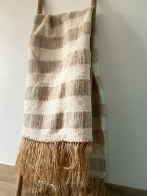 Plaid coton & franges en raphia - Rayé