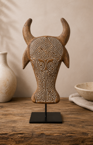décoration ethnique tete de buffle en bois