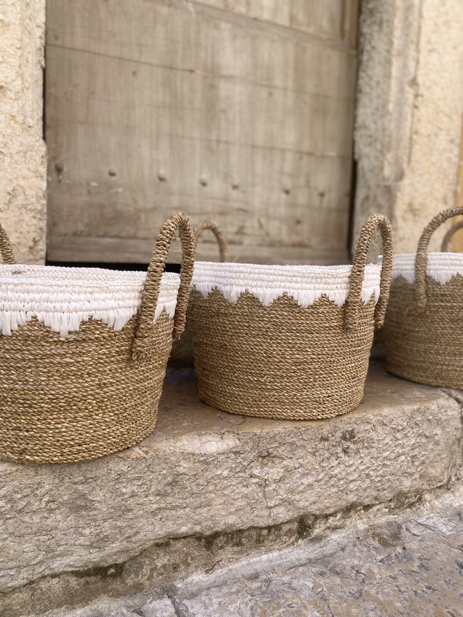 Panier large beige & blanc – Image 4