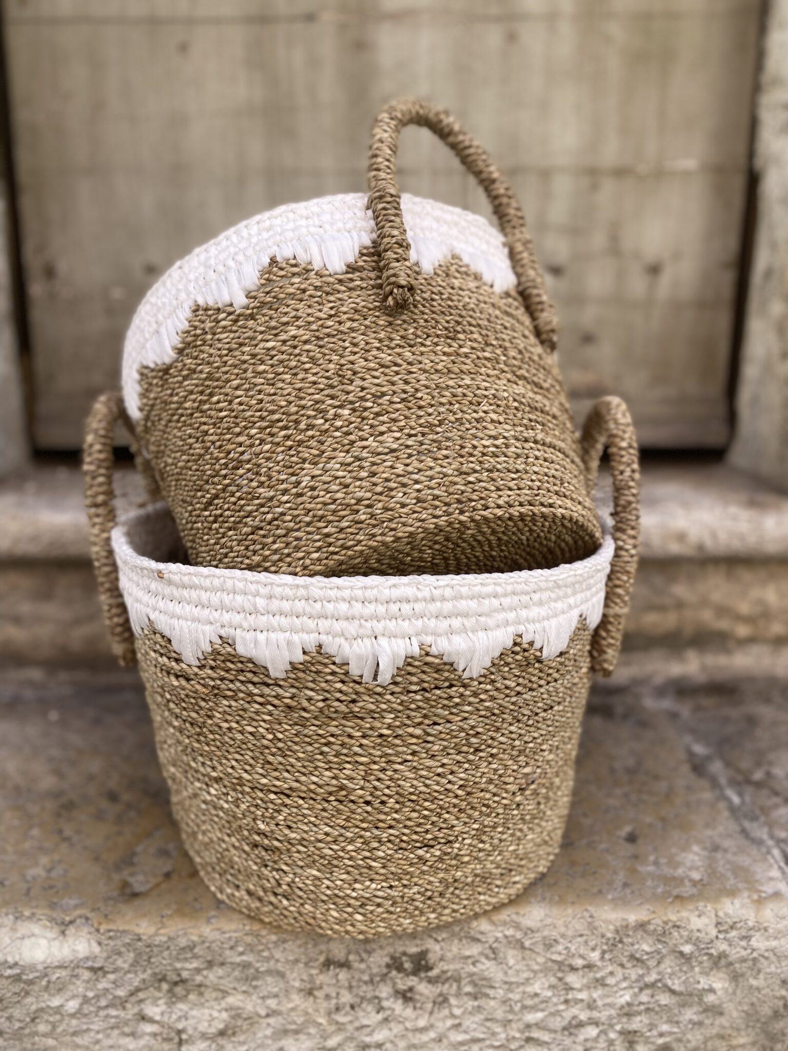 Panier large beige & blanc – Image 3